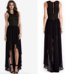 TORN BY RONNY KOBO Renea Knit Chiffon halter asymmetrical Dress in Black Sz XS